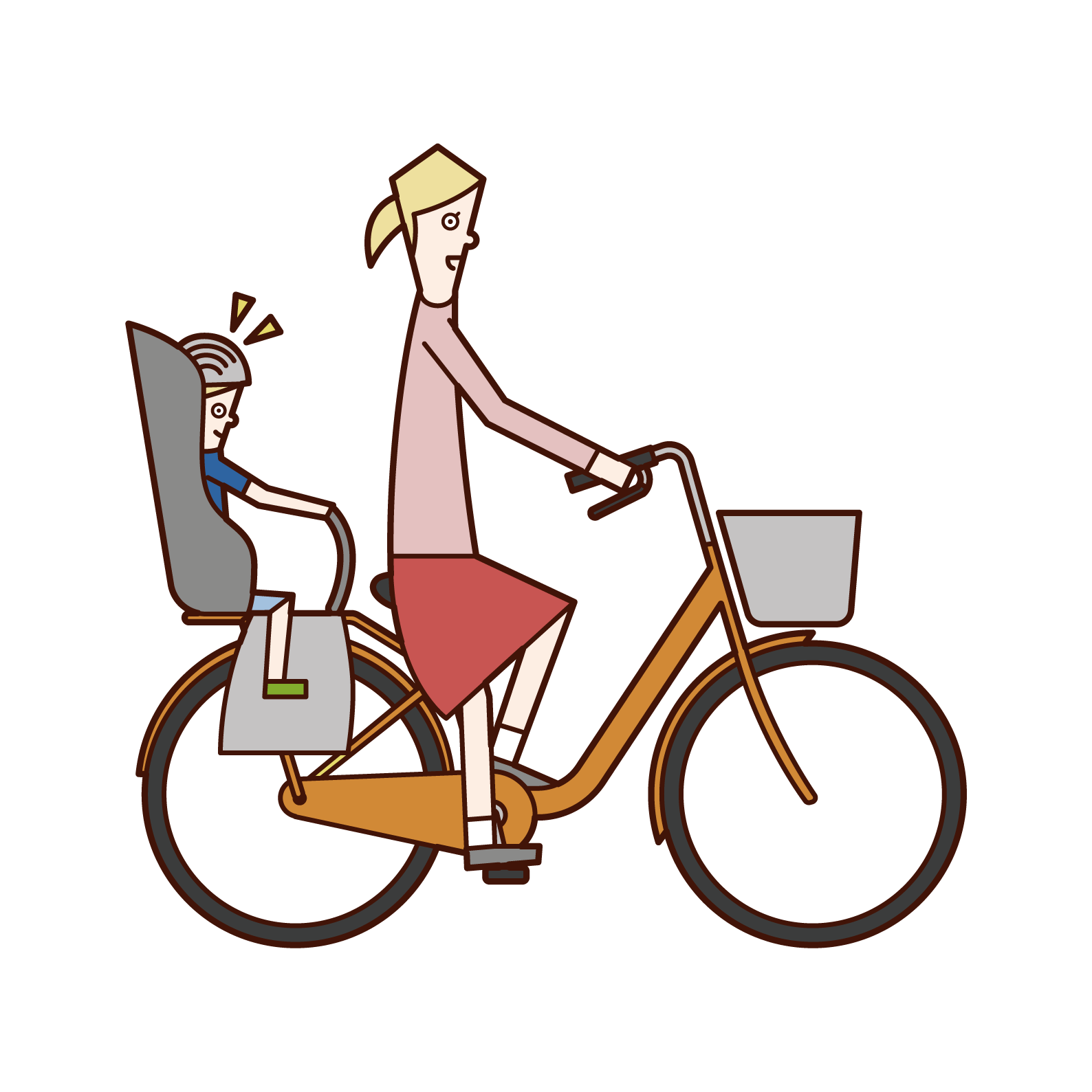 子供にヘルメットを着用させて自転車に乗る人 女性 のイラスト フリーイラスト素材 Kukukeke ククケケ
