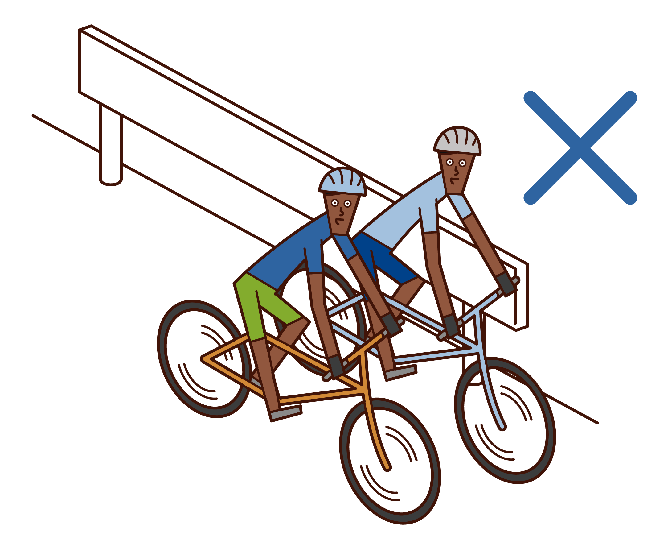 Illustration of people (men) running side by side on bicycles