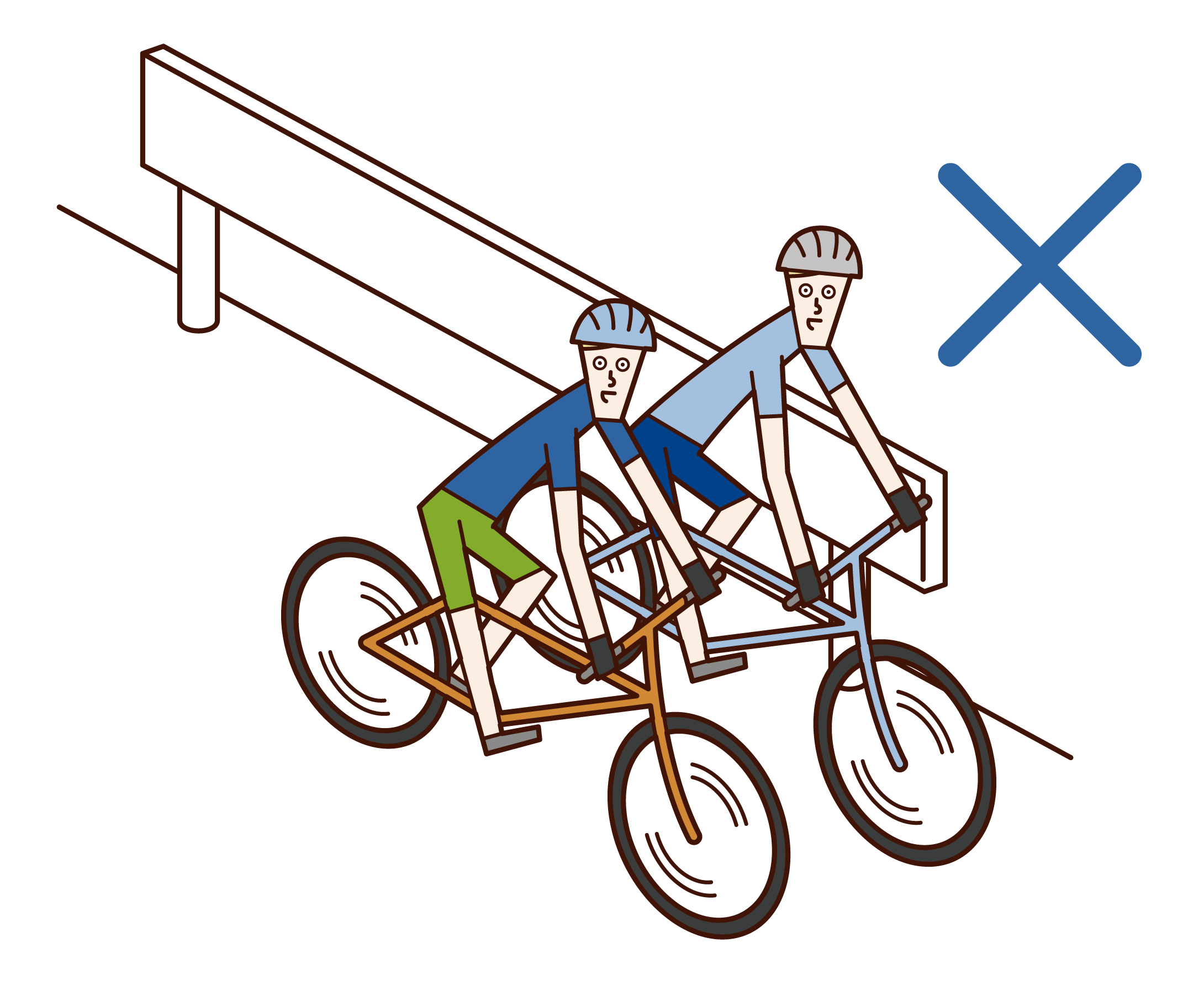 騎自行車並排跑步的人（男性）的插圖