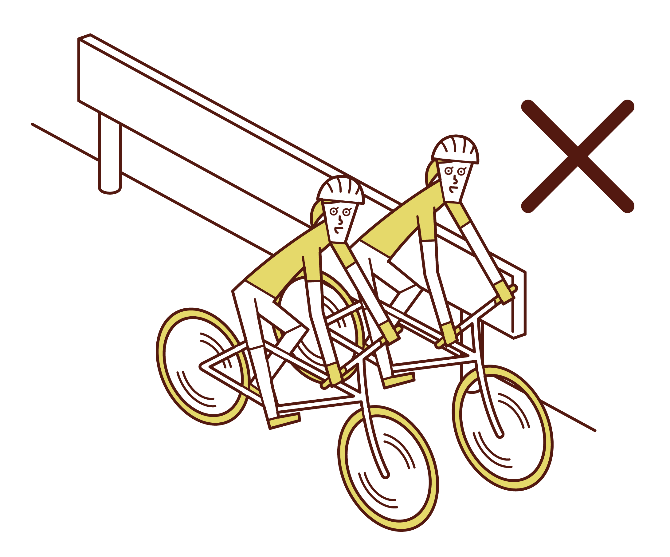 Illustration of people (women) running side by side on bicycles