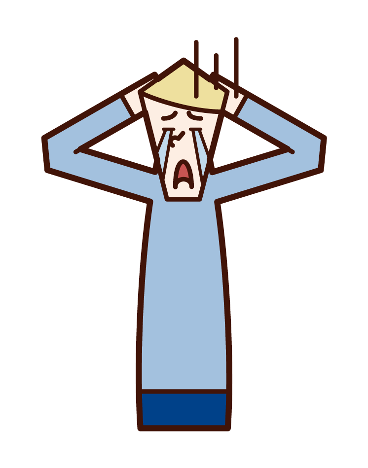 Illustration of a person (man) who cries and regrets