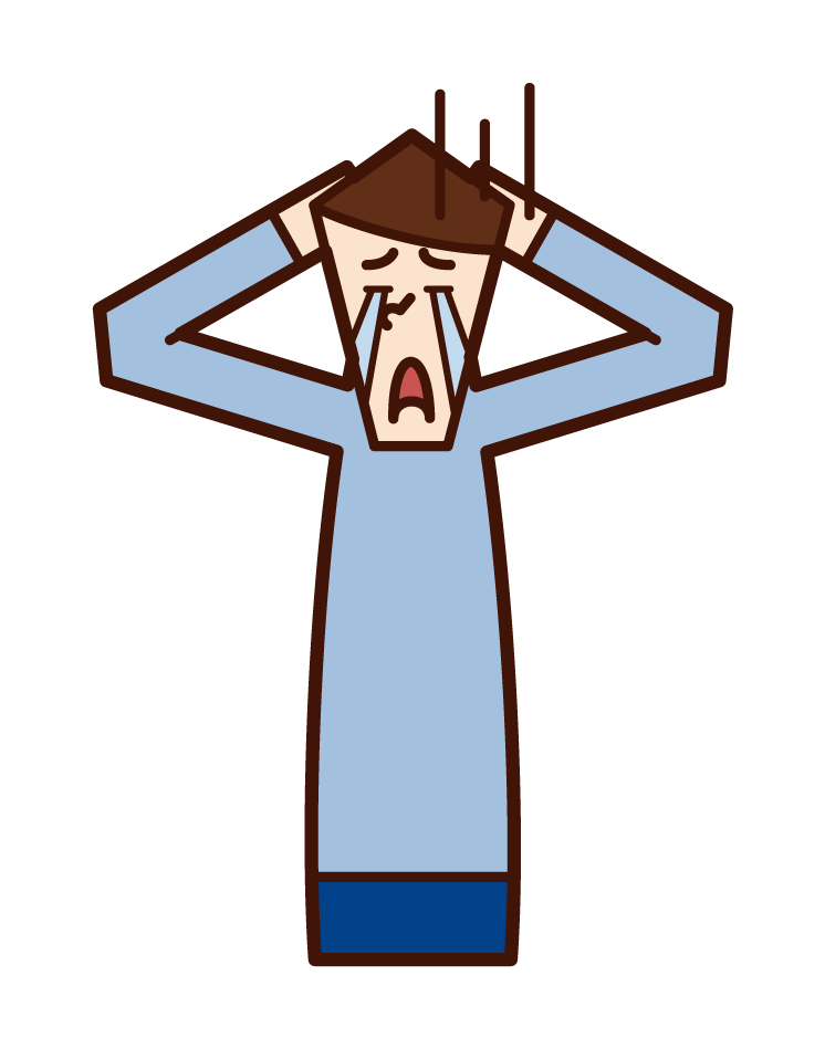 Illustration of a person (man) who cries and regrets