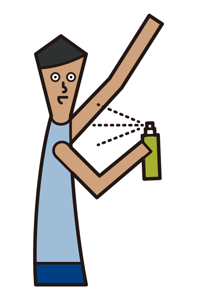 Illustration of a person (male) who uses antiperspirad spray