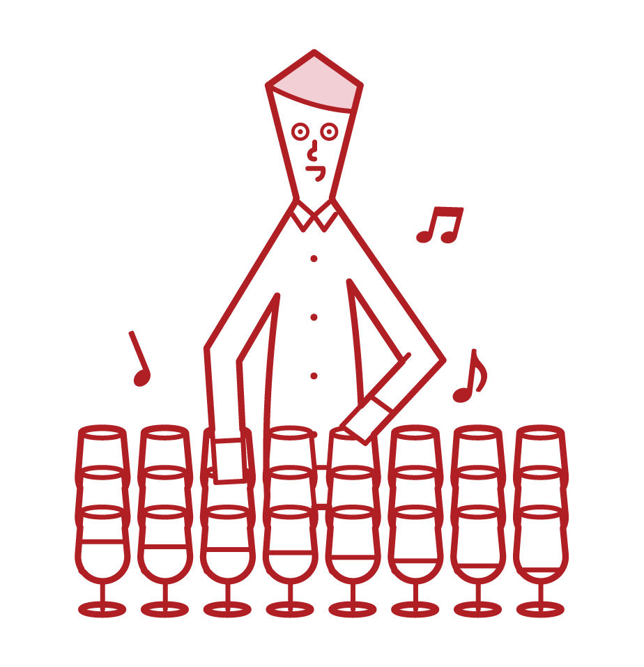 Illustration of a man playing a glass harp