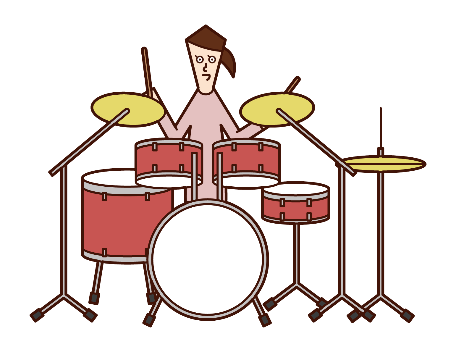 ドラムを演奏をする人（女性）のイラスト