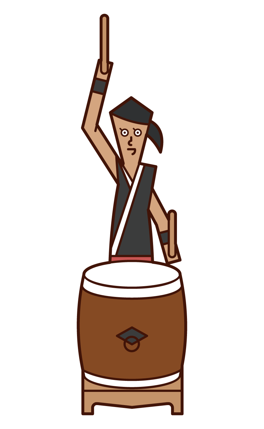 和太鼓を演奏する人（女性）のイラスト