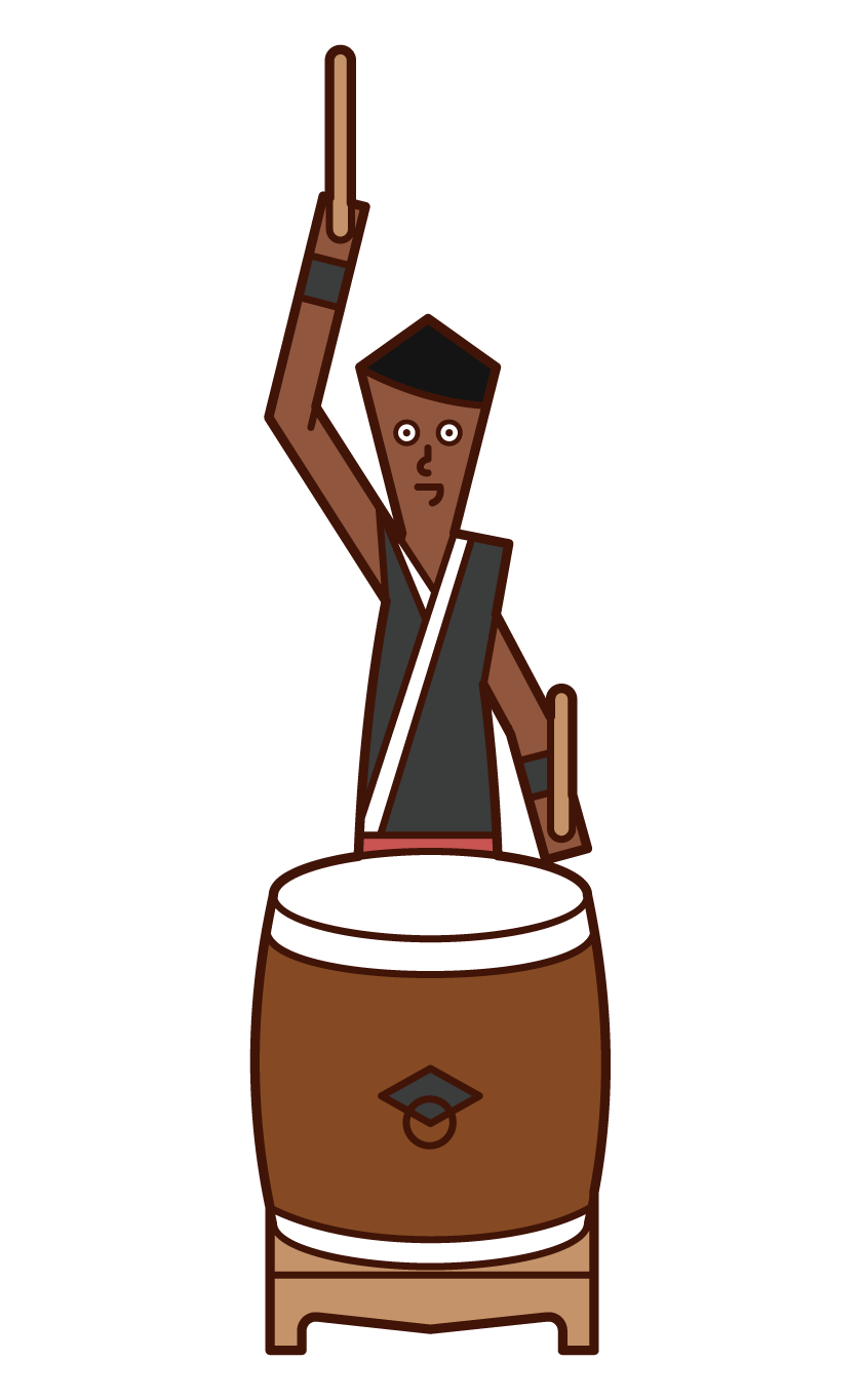 Illustration of a man playing Japanese drums
