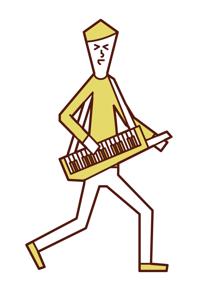 Illustration of a man playing a shoulder keyboard