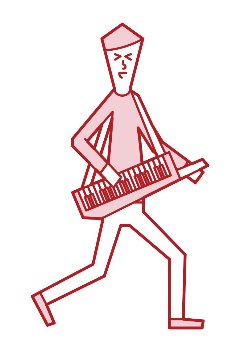 Illustration of a man playing a shoulder keyboard