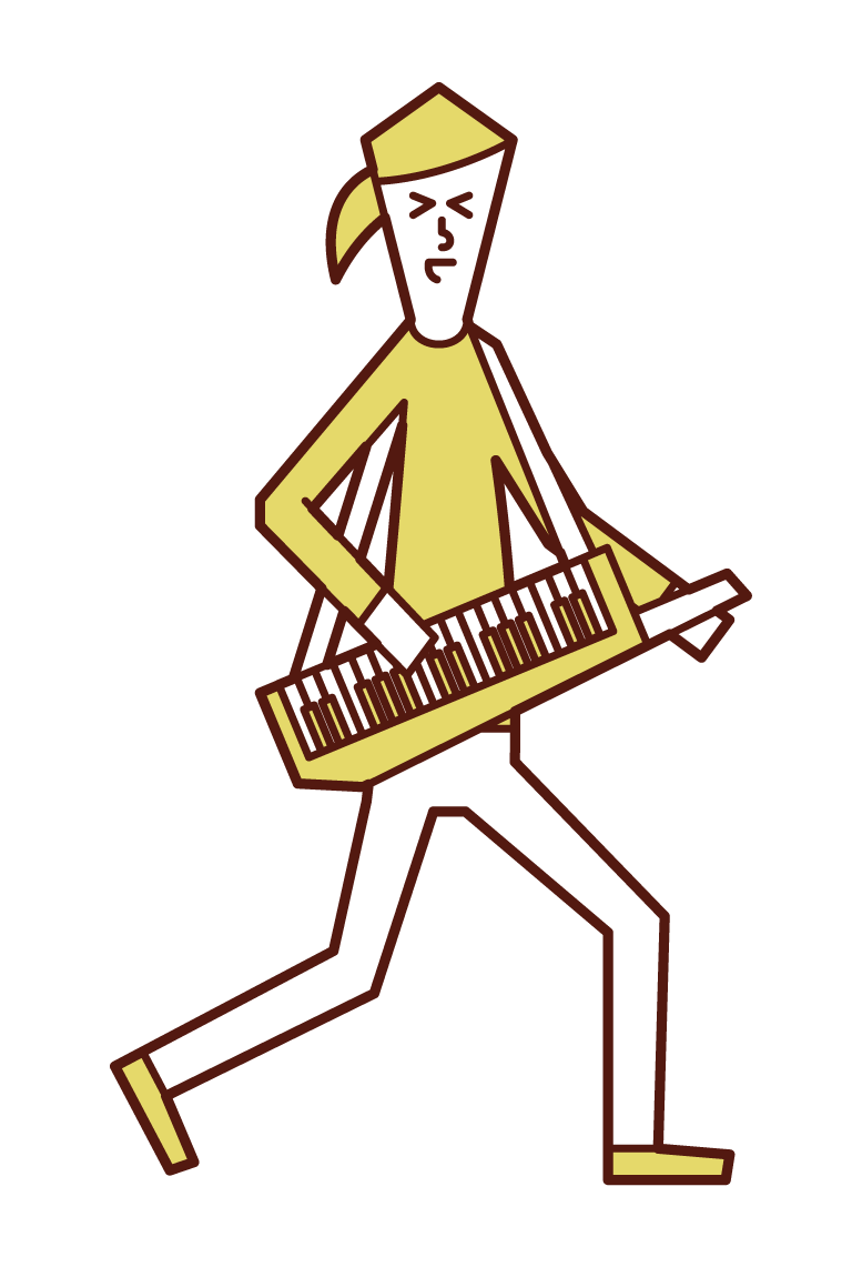 Illustration of a woman playing a shoulder keyboard