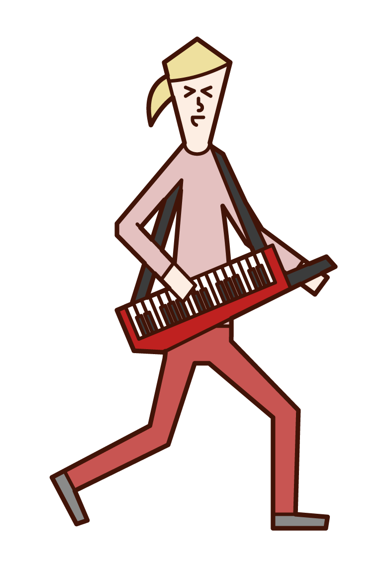 Illustration of a woman playing a shoulder keyboard