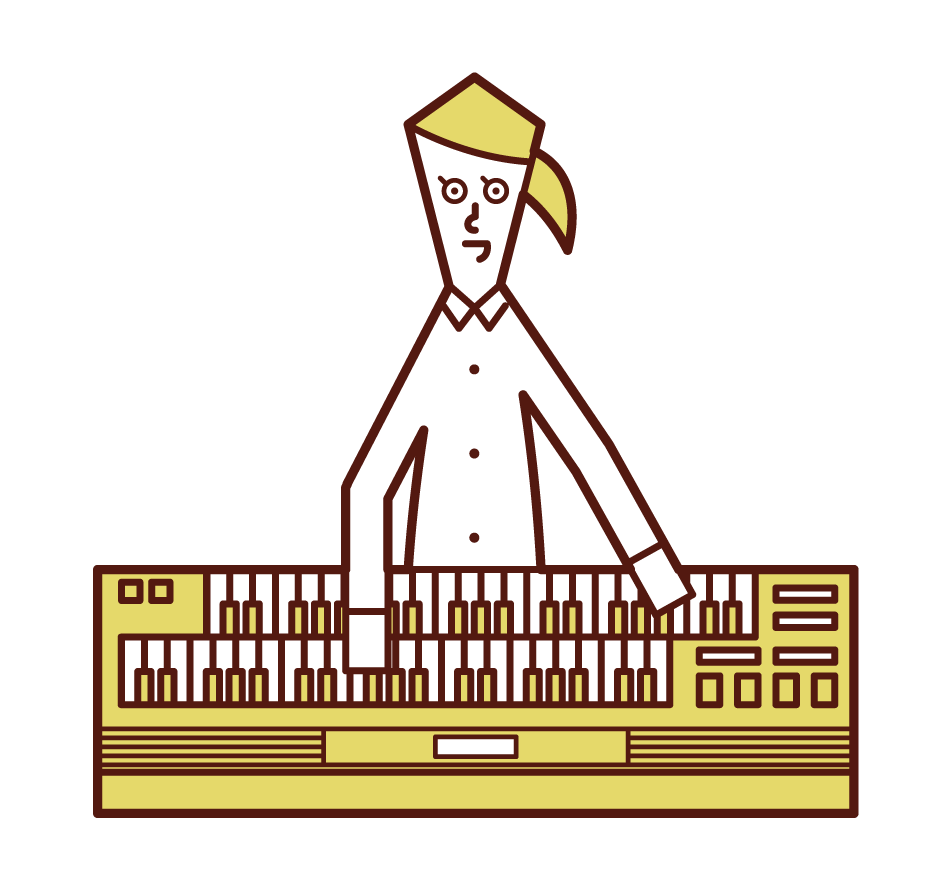 演奏電子器官的人（女性）的插圖