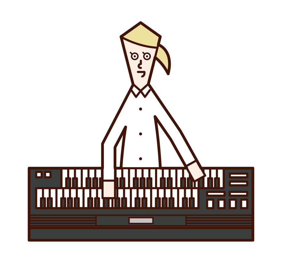 Illustration of a woman playing an electronic organ