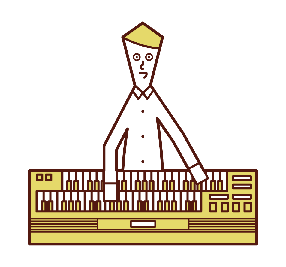 電子オルガンを演奏する人（男性）のイラスト