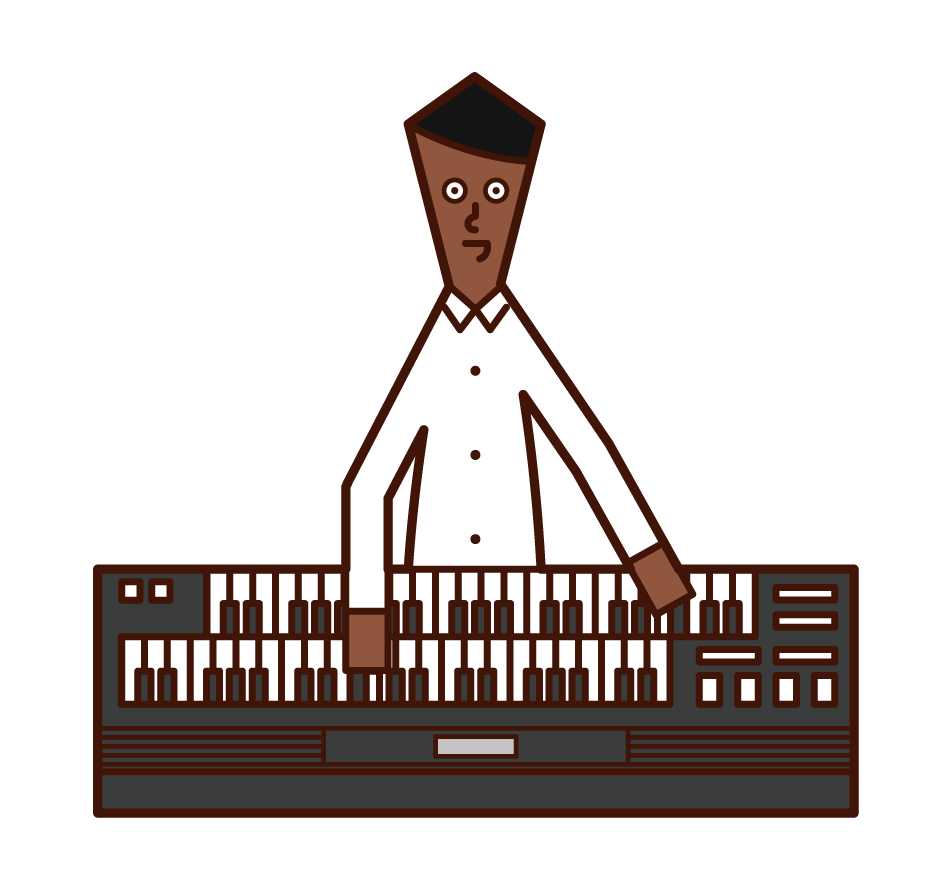 Illustration of a man playing an electronic organ