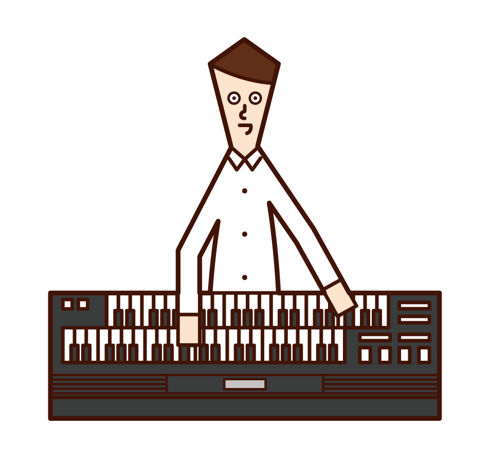 Illustration of a man playing an electronic organ