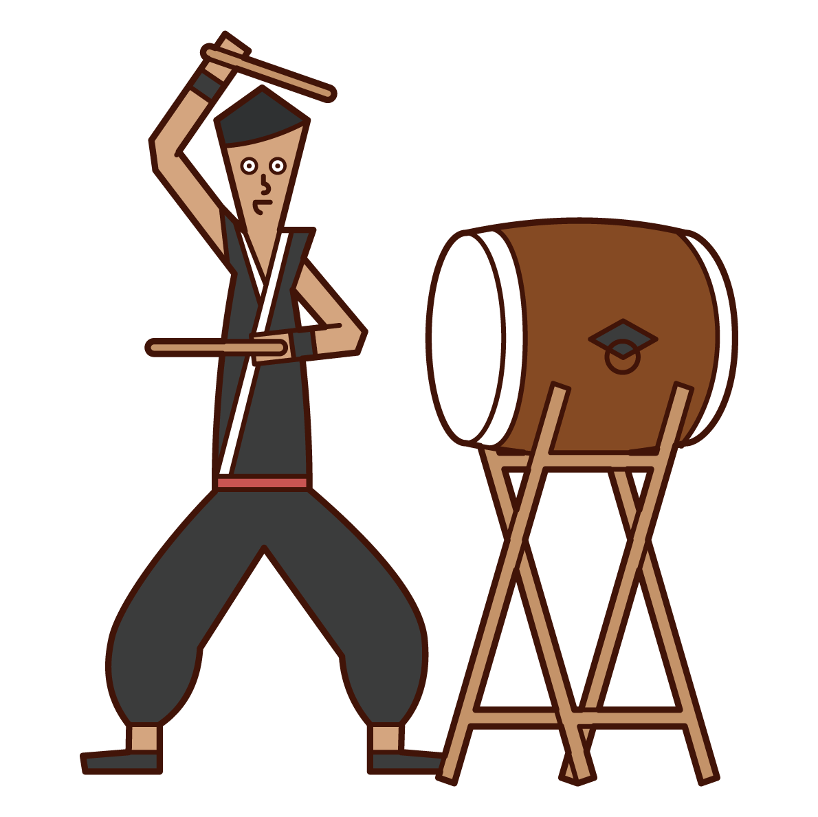 和太鼓を演奏する人（男性）のイラスト