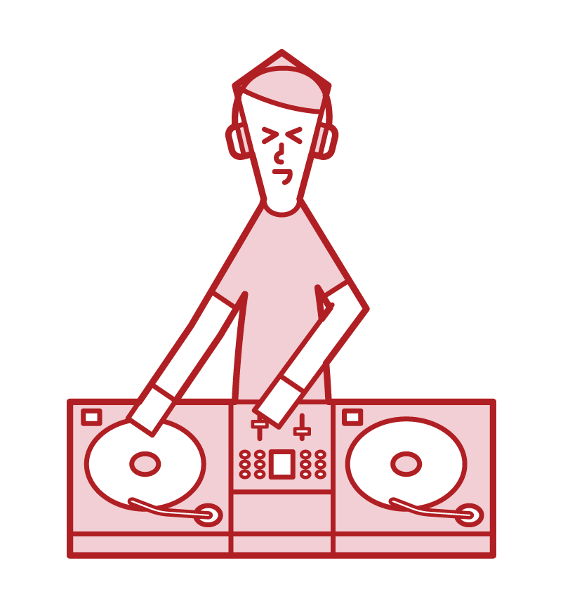 Illustration of DJ (male) using turntable