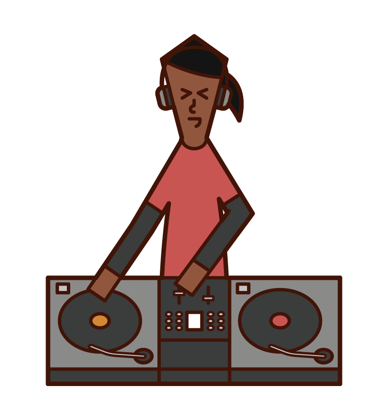 Illustration of DJ (woman) using turntable
