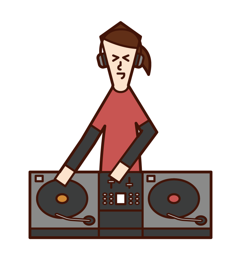 Illustration of DJ (woman) using turntable