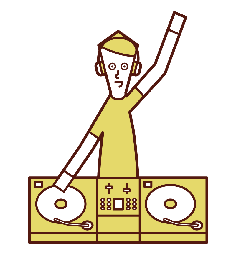 DJ（男性）插圖使用轉盤