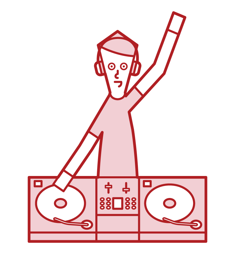 DJ（男性）插圖使用轉盤