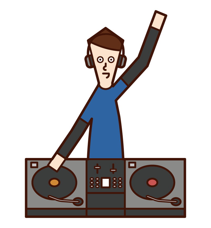 Illustration of DJ (male) using turntable