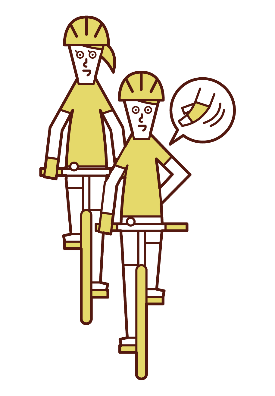 Illustration of bicycle hand signal, right stop (male)
