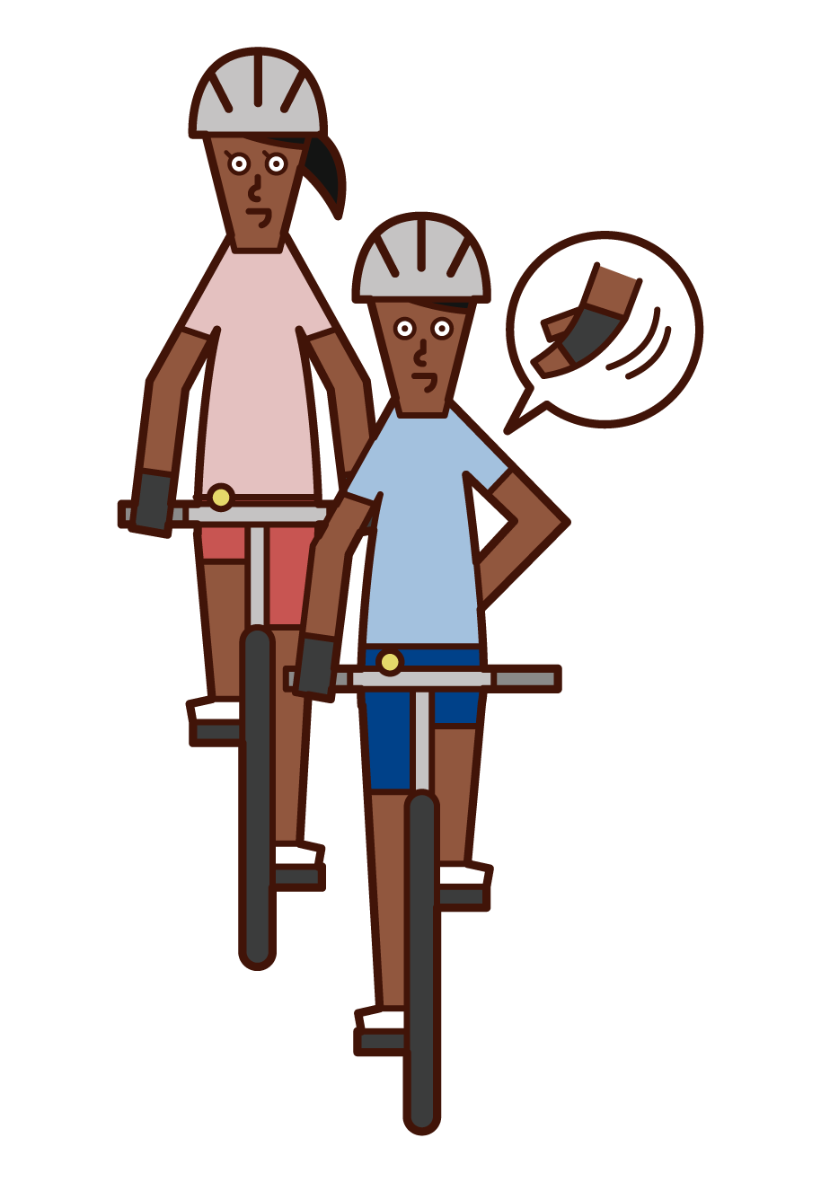 Illustration of bicycle hand signal, right stop (male)