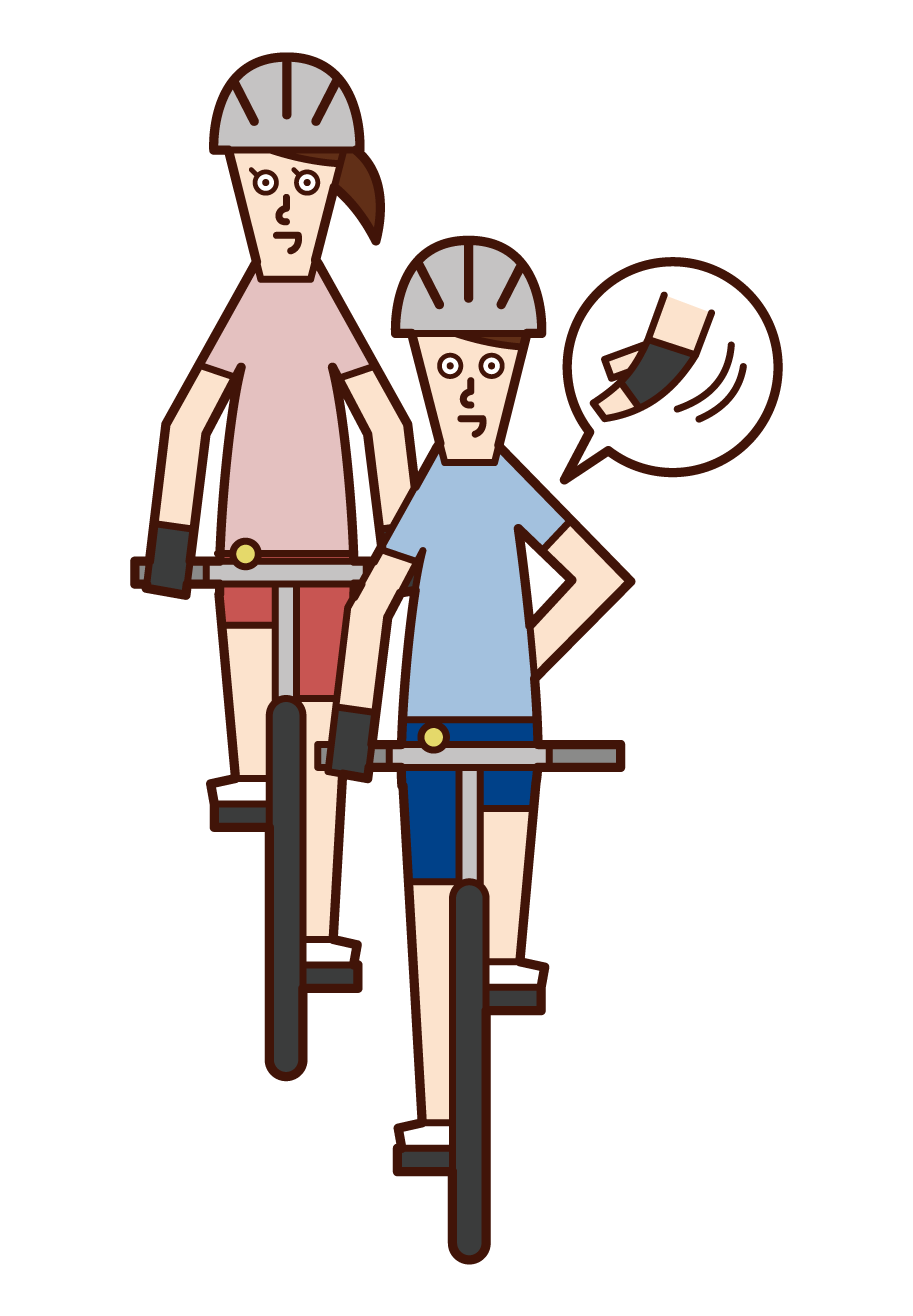 Illustration of bicycle hand signal, left (male)