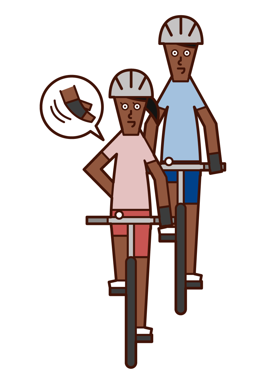 自転車の手信号・左に寄る（女性）のイラスト