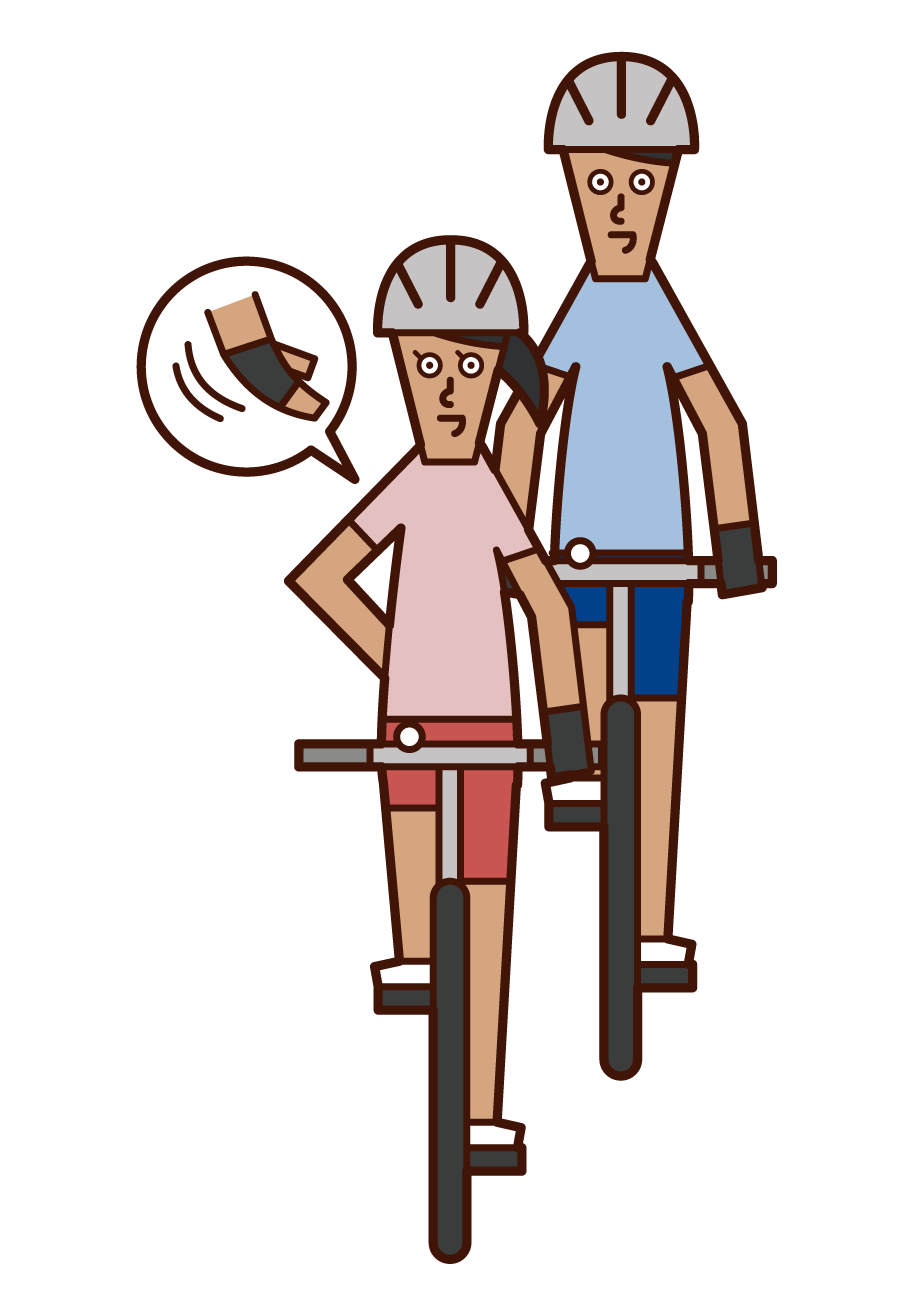 Illustration of bicycle hand signal, left (woman)