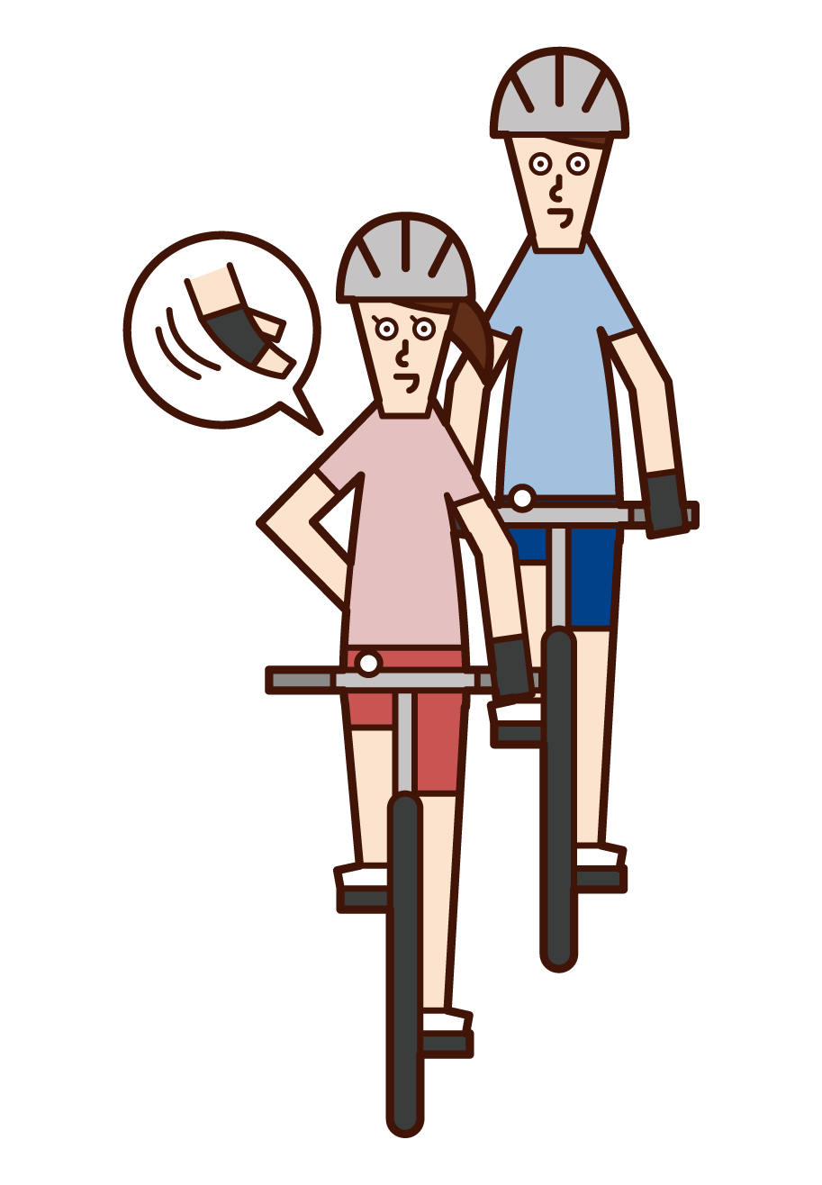 自転車の手信号・速度を落とす（女性）のイラスト