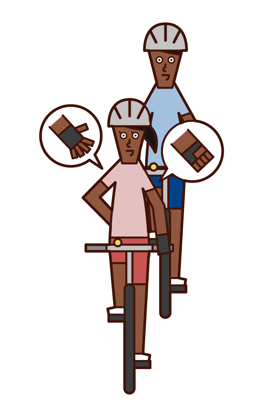 自転車の手信号・速度を落とす（女性）のイラスト