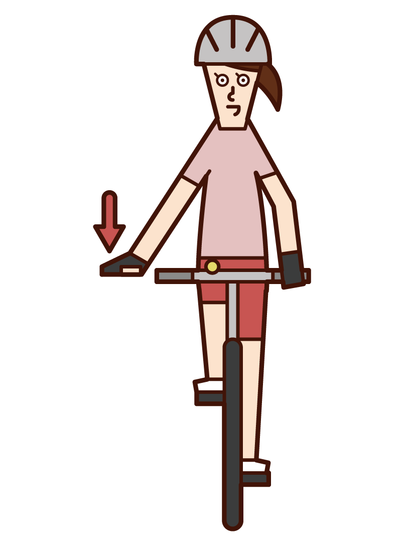 Illustration of hand signal of bicycle, right turn (woman)