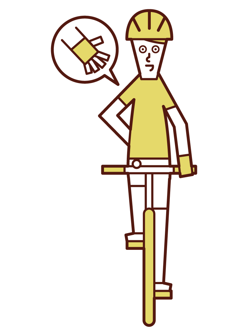 Illustration of bicycle hand signal and stop (male)