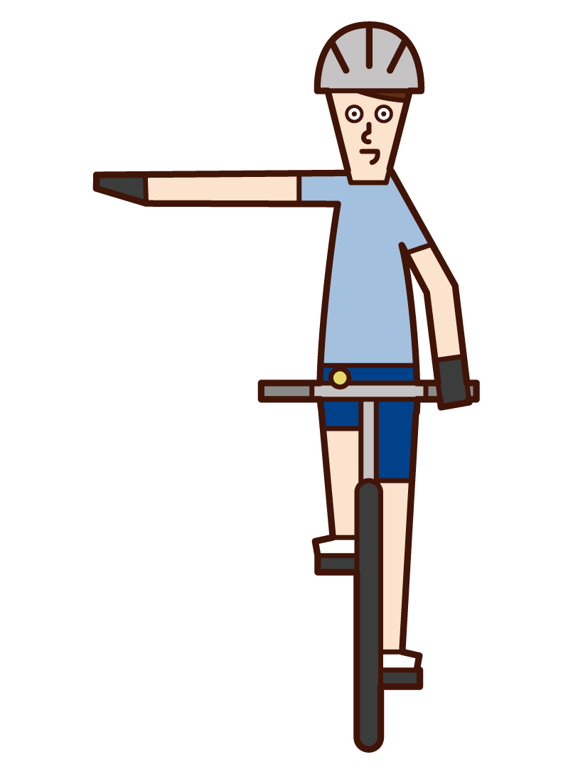 Illustration of hand signal of bicycle, right turn (male)