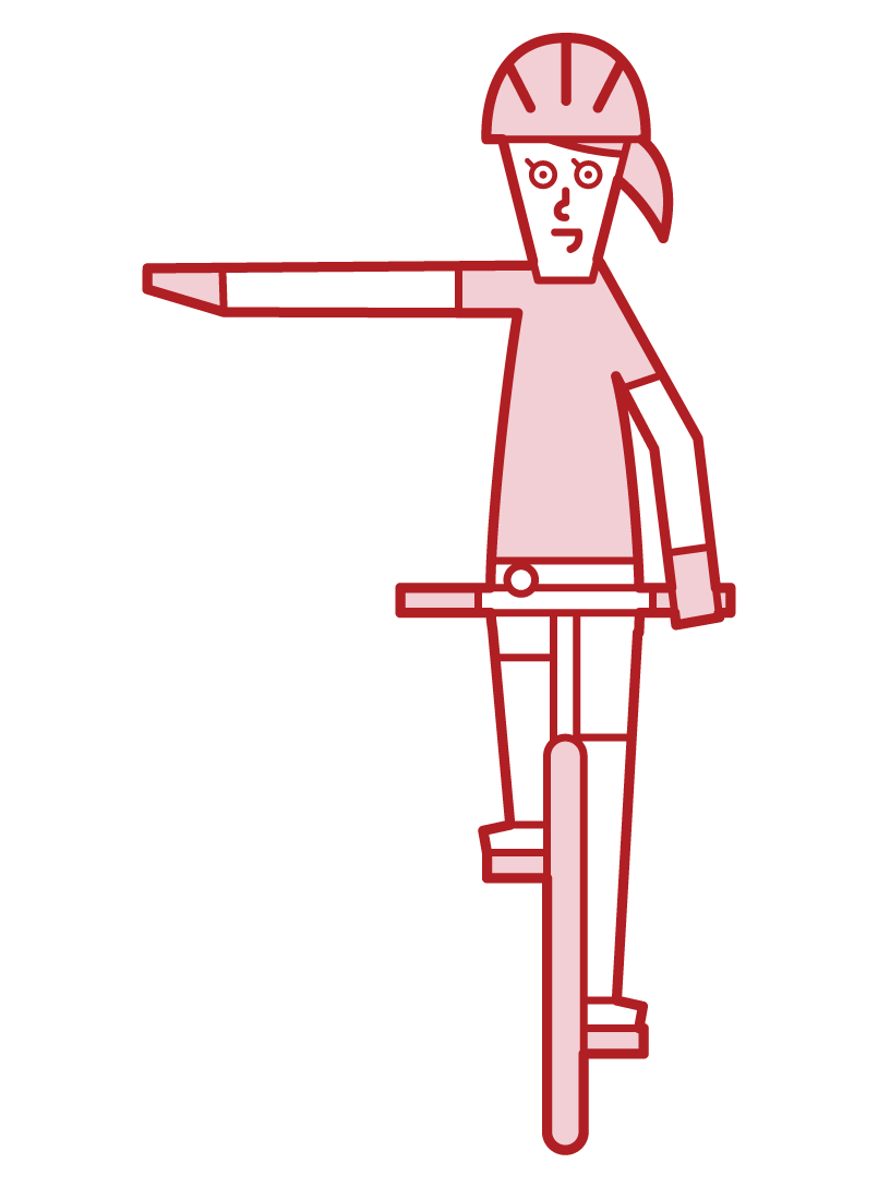 Illustration of hand signal of bicycle, right turn (woman)