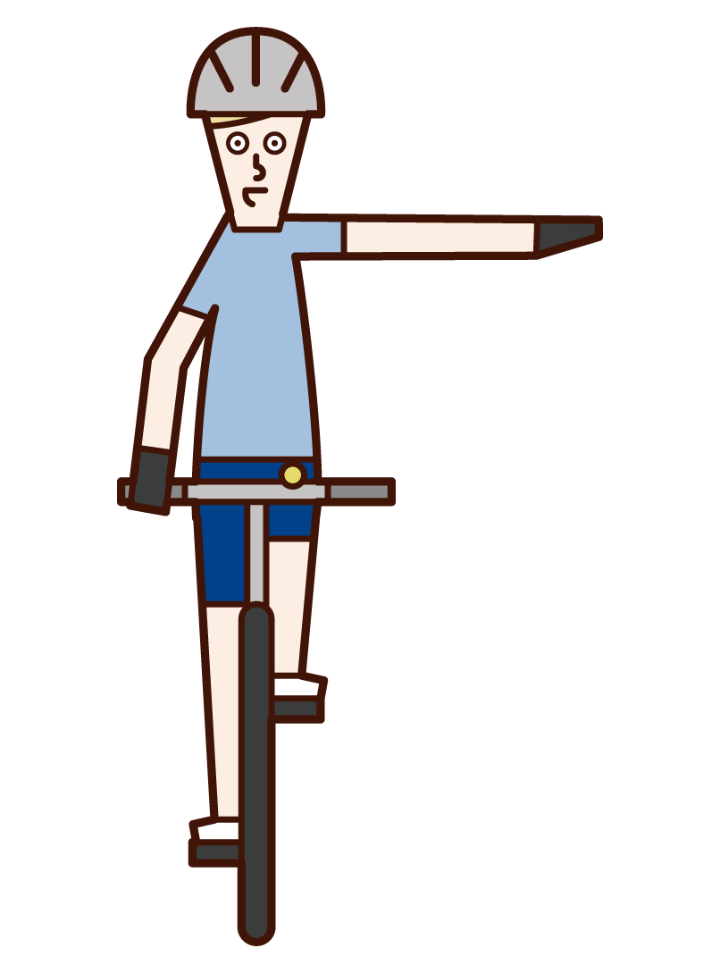 Illustration of bicycle hand signal, left turn (male)