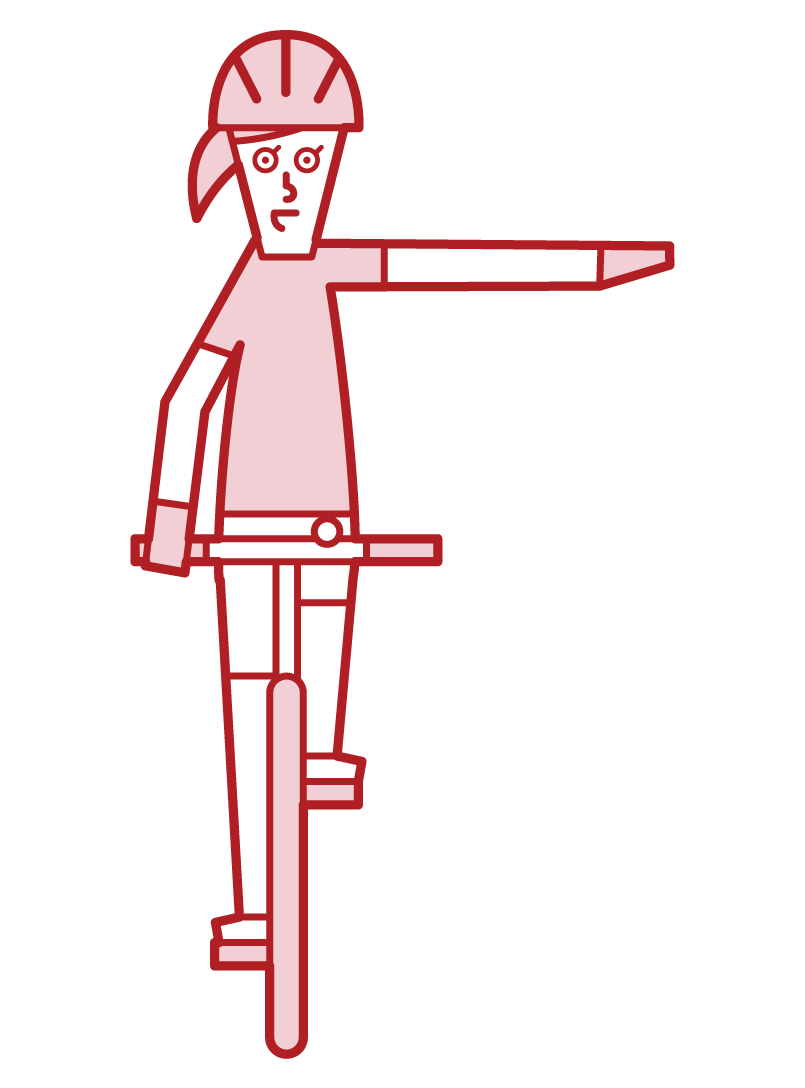 自転車の手信号・左折（女性）のイラスト
