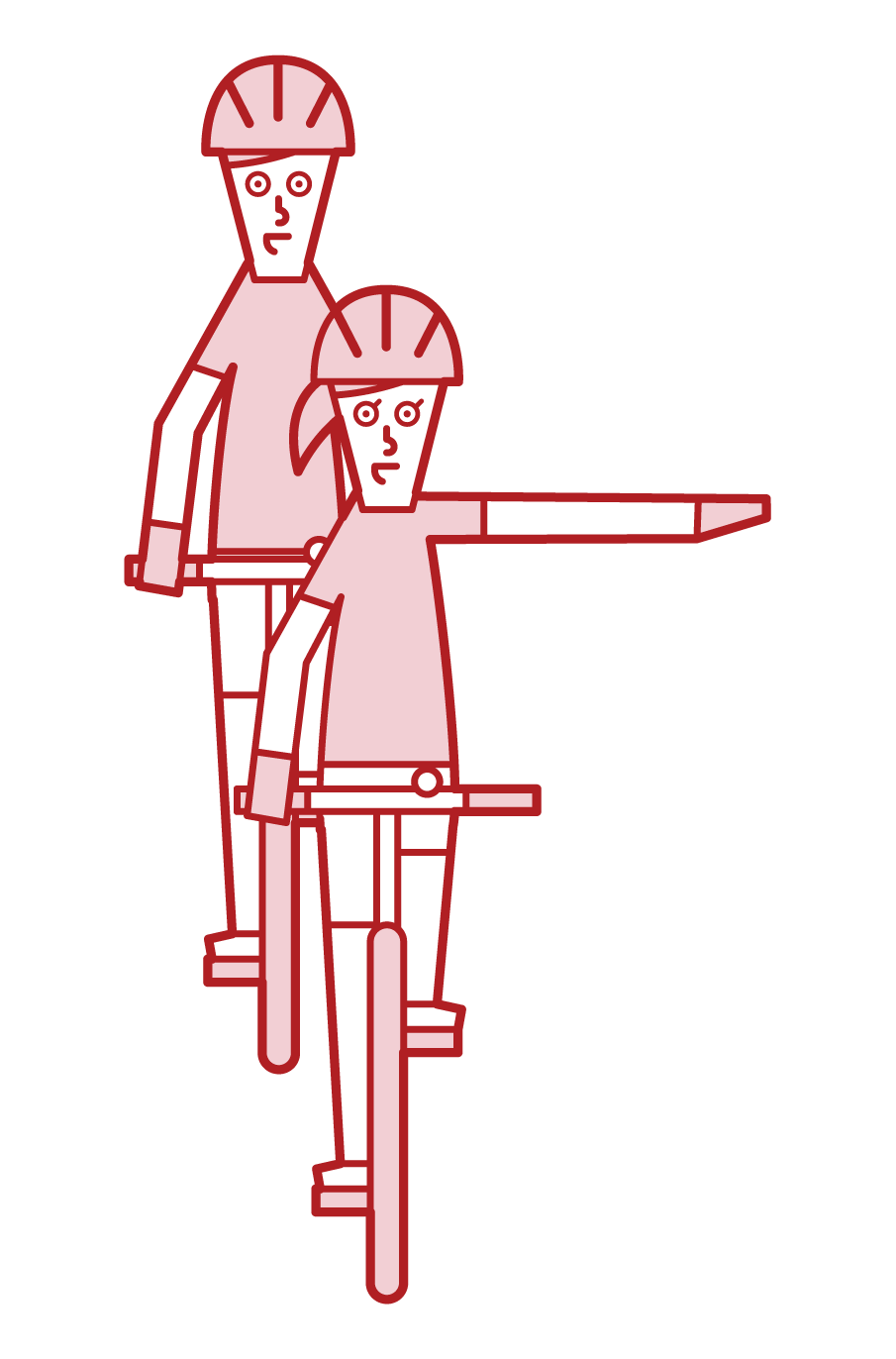 Illustration of bicycle hand signal, left turn (female)