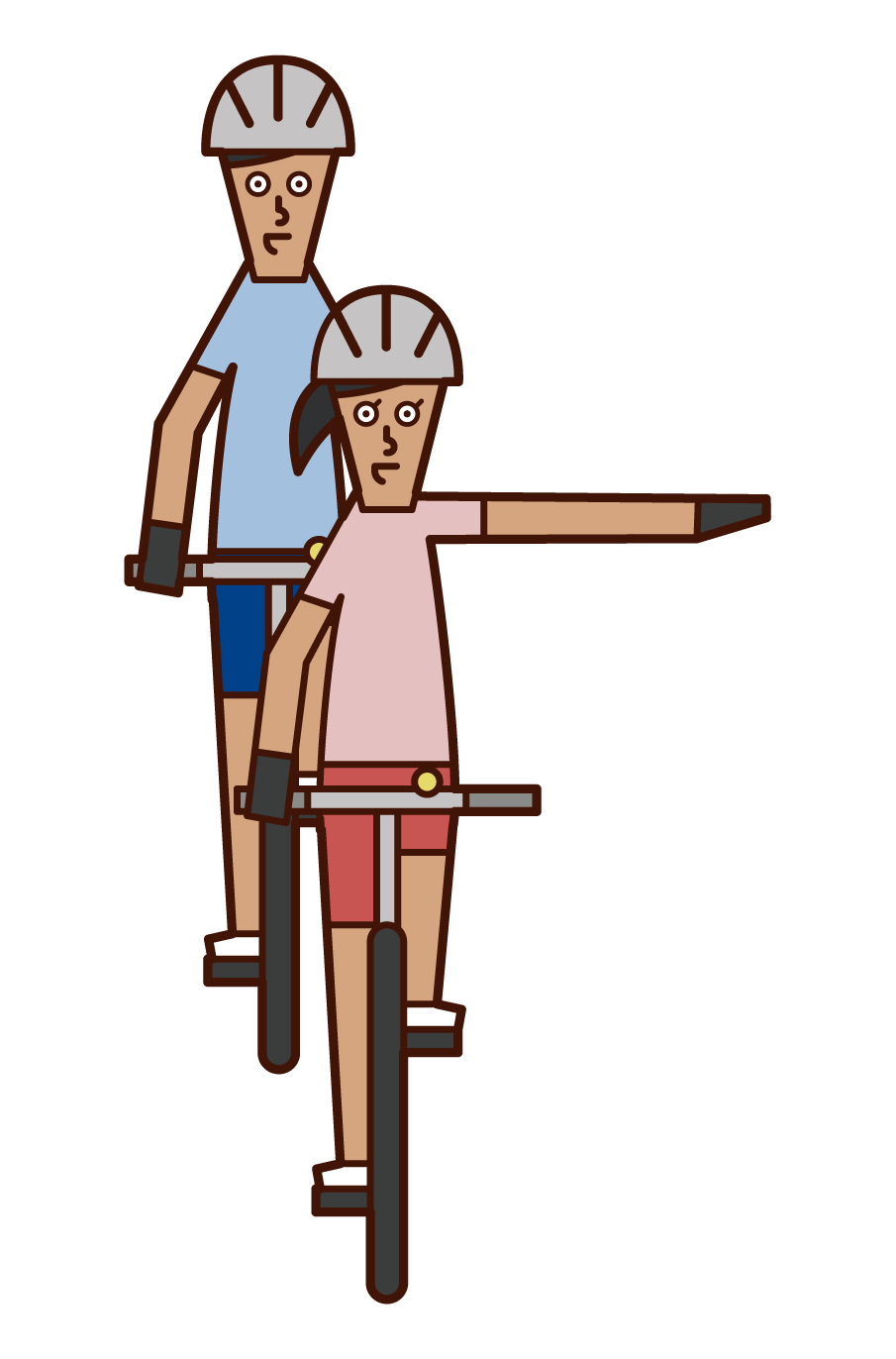 自転車の手信号・左折（女性）のイラスト