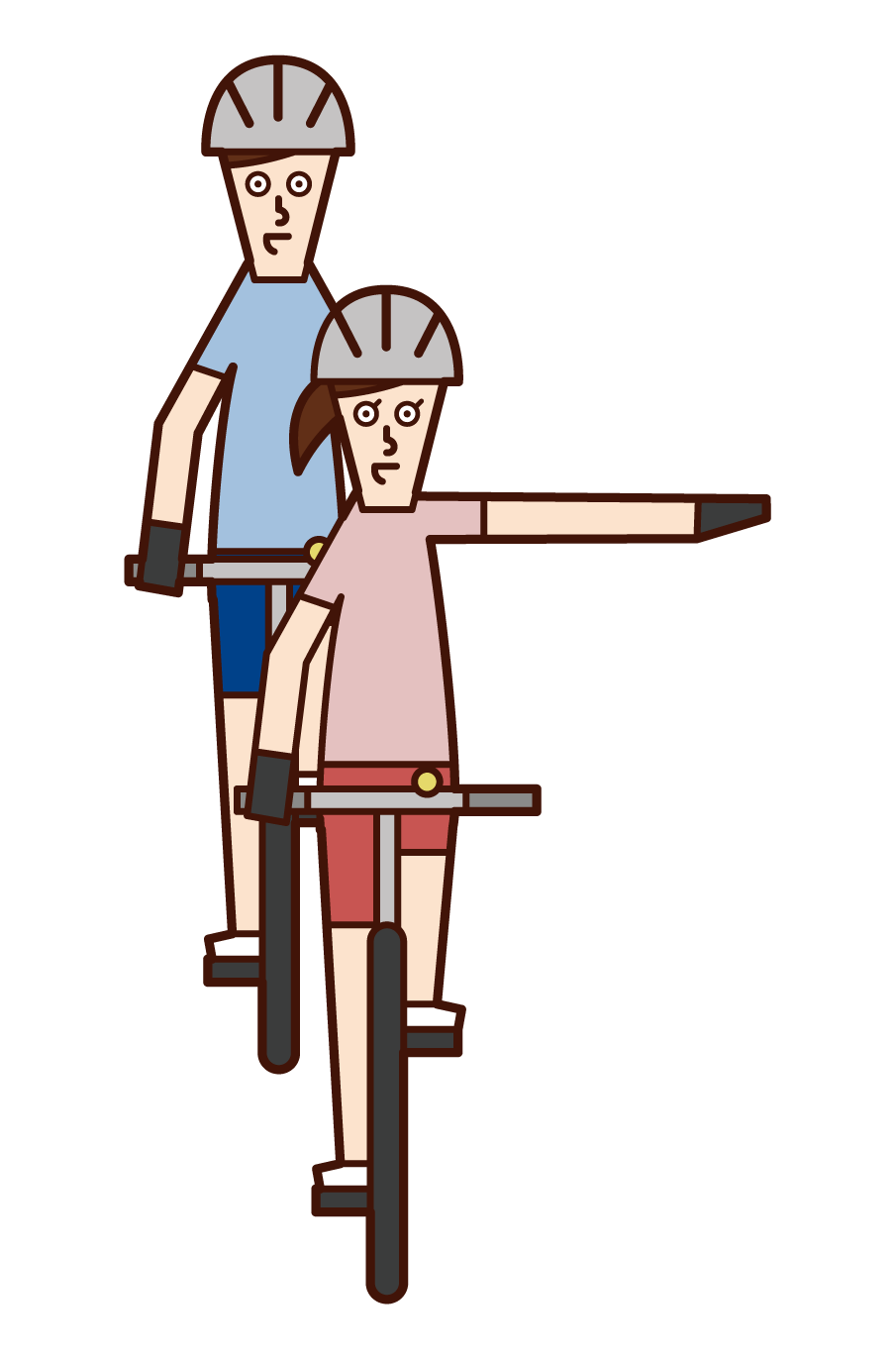 Illustration of attention (male) to the hand signal and road surface of the bicycle