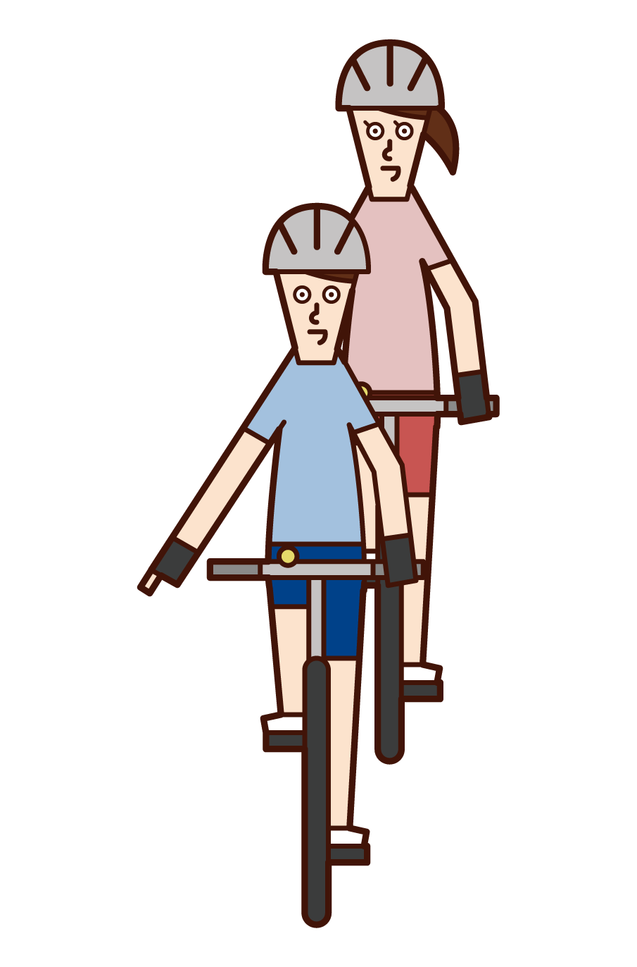 Illustration of attention (male) to the hand signal and road surface of the bicycle
