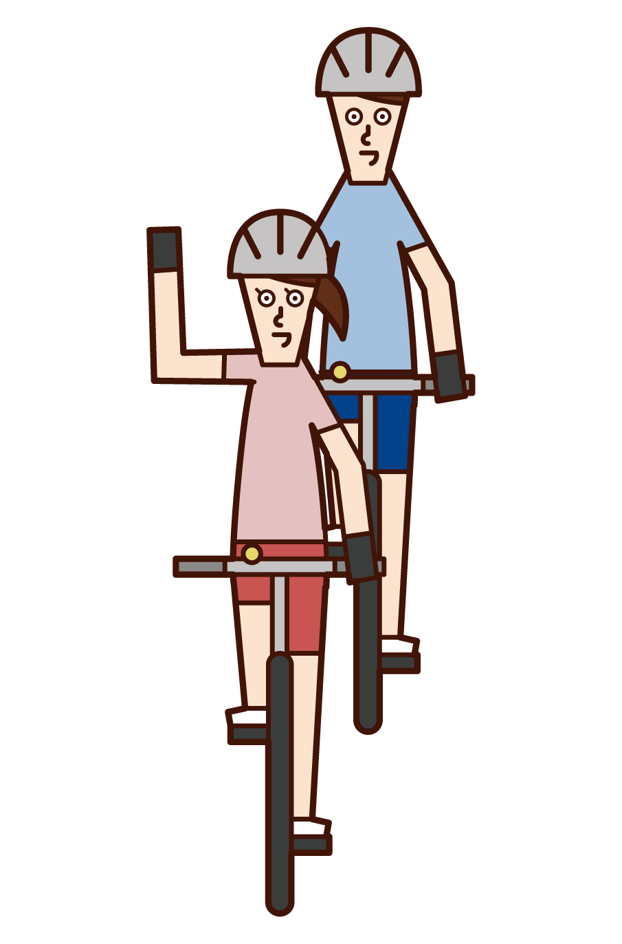 Illustration of a bicycle hand signal and a man who has you go ahead