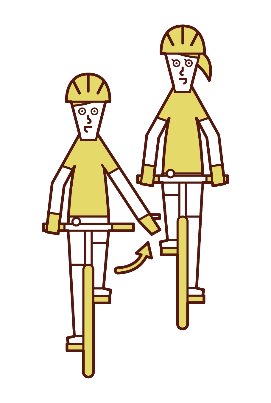 Illustration of a bicycle hand signal and a man who has you go ahead