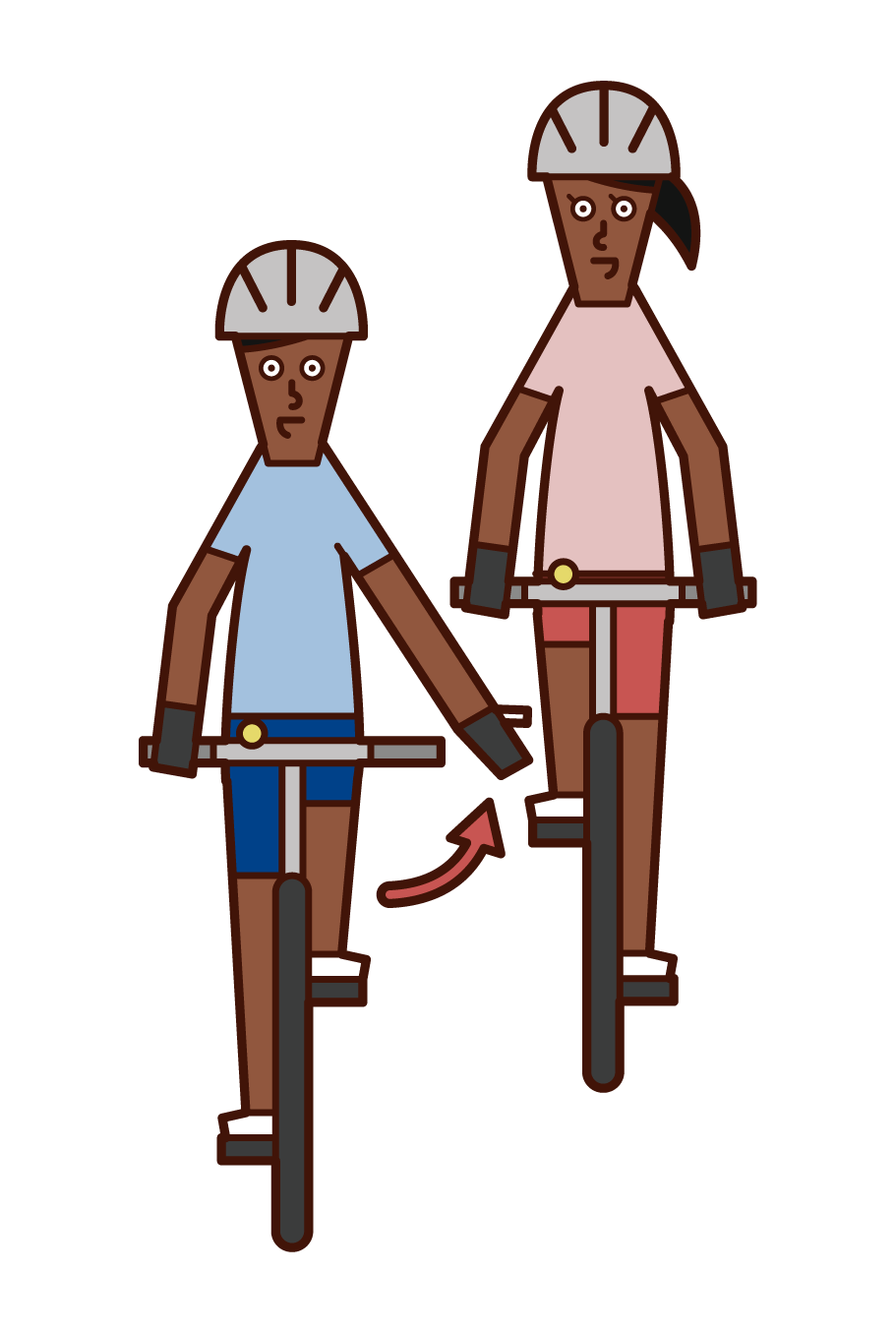 Illustration of a bicycle hand signal and a man who has you go ahead