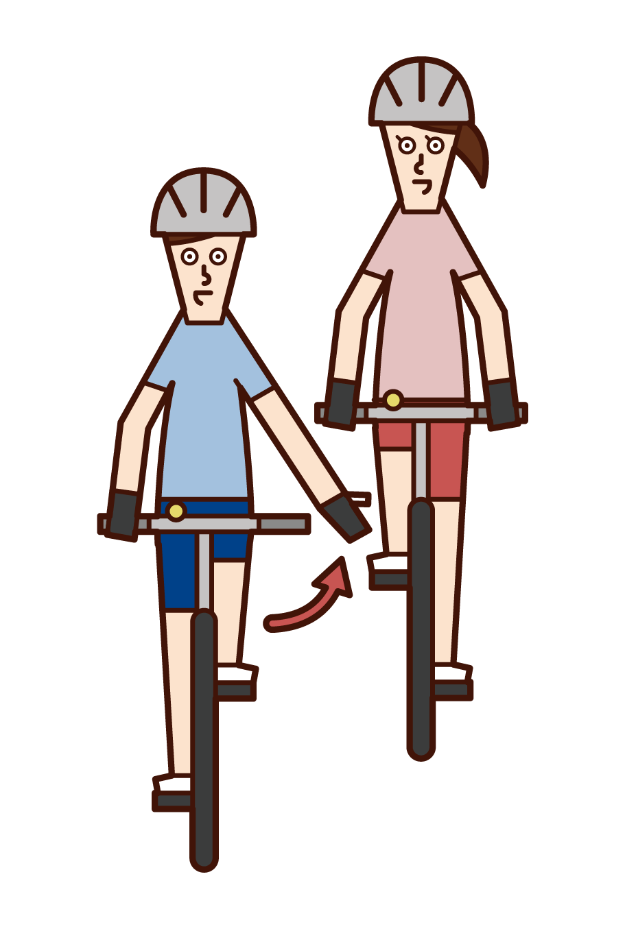 Illustration of bicycle hand signal, left turn (male)