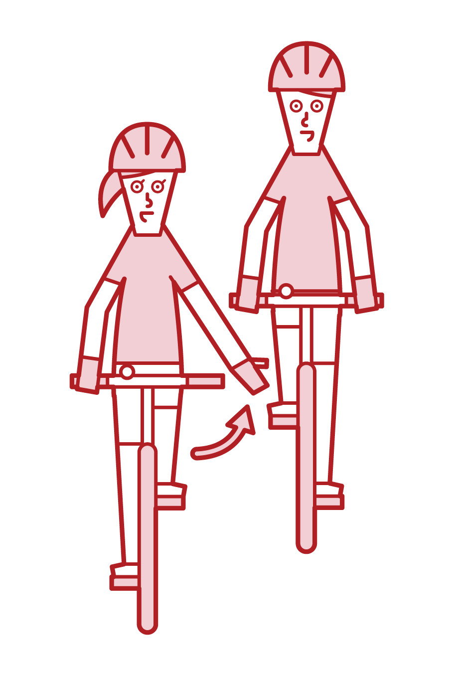 自転車の手信号・先に行ってもらう（女性）のイラスト