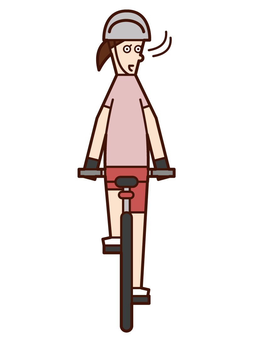 Illustration of a cyclist (woman) checking the rear
